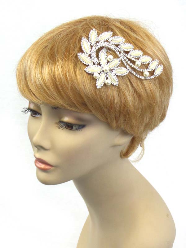 RHINESTONE AND PEARL DECO FLOWER PARTY HAIR COMB