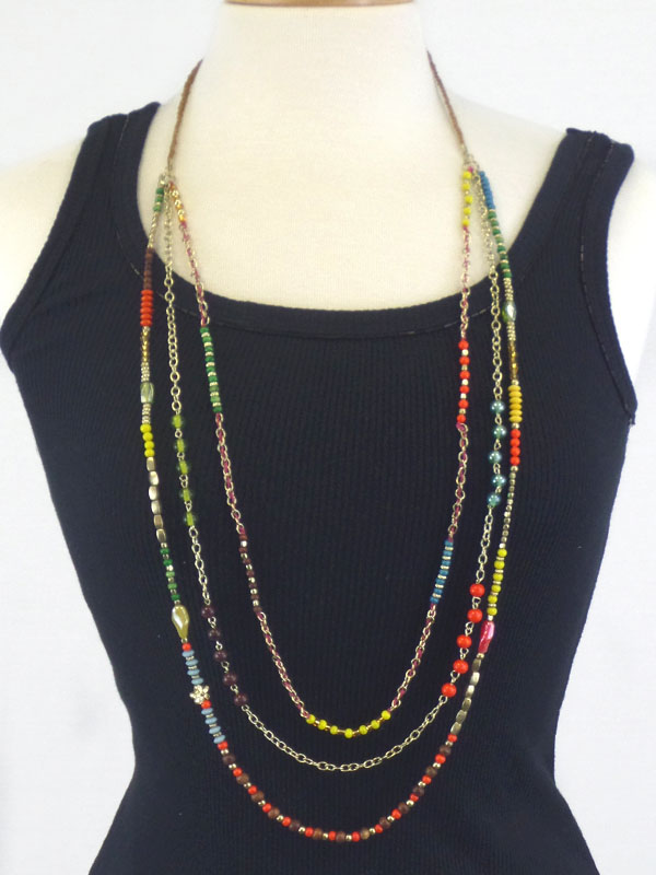 MULTI SEED BEAD AND LAYERED LONG NECKLACE