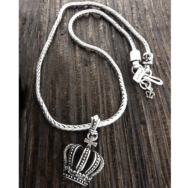 MENS STAINLESS STEEL METAL CHAIN NECKLACE - CROWN PENDANT