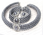 CRYSTAL FLOWER PENDANT CHOCKER NECKLACE BRACELET AND EARRING SET - Wholesale Fashion Jewelry