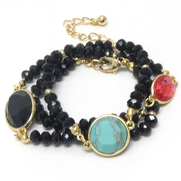 MULTI GLASS BEAD AND FACET STONE ACCENT STRETCH WRAP BRACELET