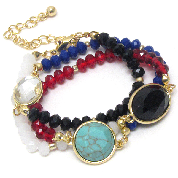 MULTI GLASS BEAD AND FACET STONE ACCENT STRETCH WRAP BRACELET