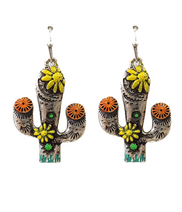 WESTERN STYLE COLORED METAL CACTUS EARRING