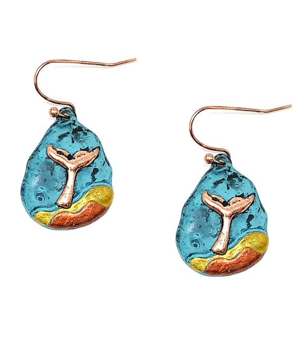 PATINA AND BURNISH  TRI TONE RETRO VINTAGE EARRING - WHALE TAIL