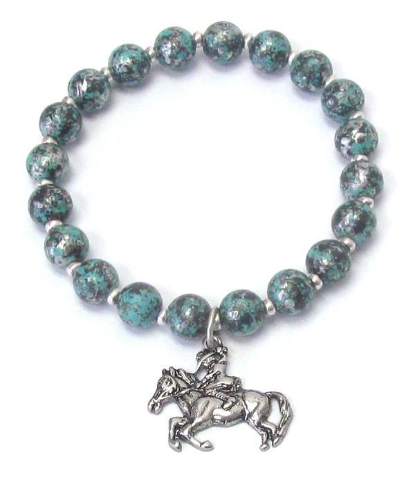 HORSE CHARM AND PATINA BALL STRETCH BRACELET