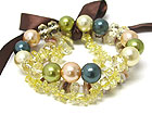 GLASS PEARL AND NATURAL CHIP STONE STRETCH BRACELET - ROBBON TIED