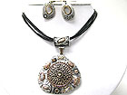 TRI TONE METAL ART WORK PENDANT MULTI CORD NECKLACE SET
