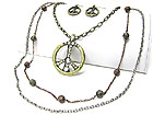 CRYSTAL STUD PEACE CHARM MIXED LONG CHAIN NECKLACE SET