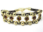 CRYSTAL AND METAL BALL DOUBLE ROW CORD BRACELET
