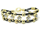 CRYSTAL AND METAL BALL DOUBLE ROW CORD BRACELET