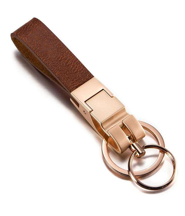 WAIST HANGING LEATHER AND CHROME KEYCHAIN