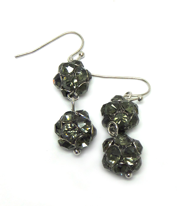 DROP TWO LINKED BALL WITH CRYSTALS FISH HOOK EARRINGS