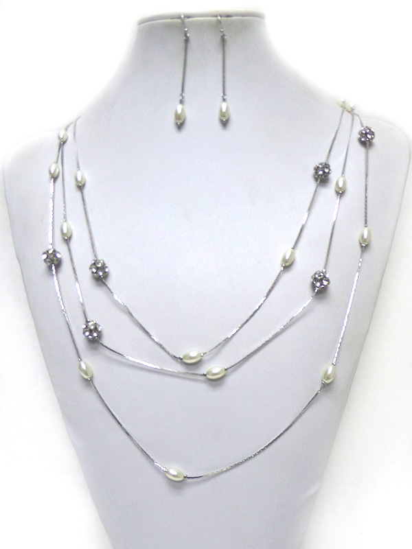 THREE LAYER CHAIN AND PEARL NECKLACE SET