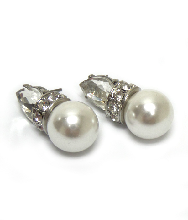 TEAR DROP GLASS AND CRYSTAL RONDELL PEARL EARRINGS