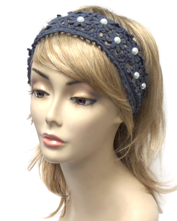 FLOWER LACE WITH PEARL HEADBAND