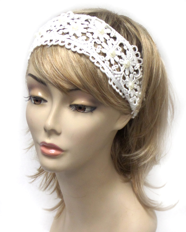 FLOWER LACE WITH PEARL HEADBAND