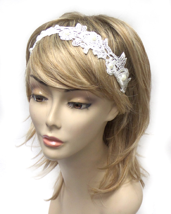 FLOWER LACE WITH PEARL HEADBAND 