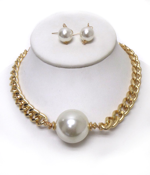 CHAIN WITH LARGE PEARL PENDANT NECKLACE SET