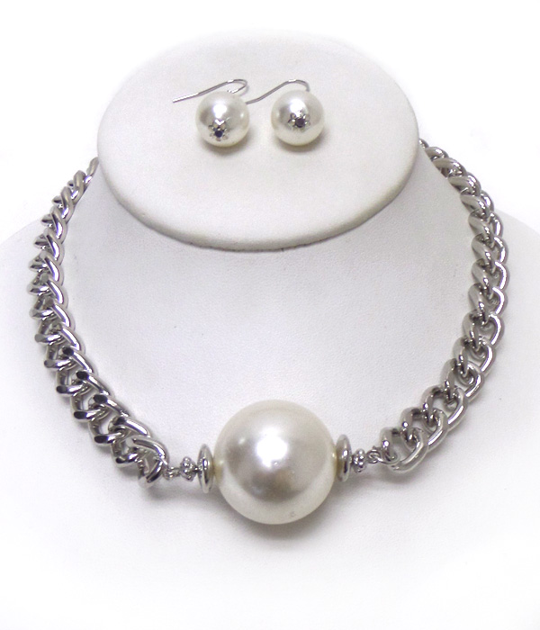 CHAIN WITH LARGE PEARL PENDANT NECKLACE SET