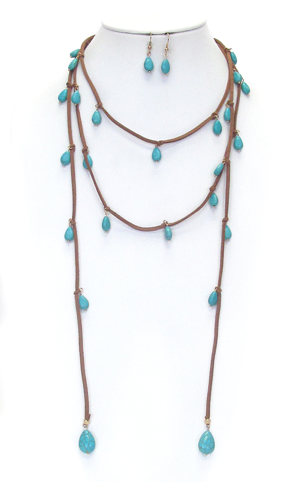 MULTI STONE DANGLE SUEDE FREE STYLE LONG NECKLACE OR CHOKER