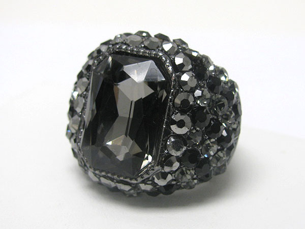 FACET GLASS SQUARE AND CRYSTAL SIDE PUFFY STRETCH RING