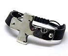 METAL HAMMERED CROSS WITH LEATHER BAND CORD BRACELET