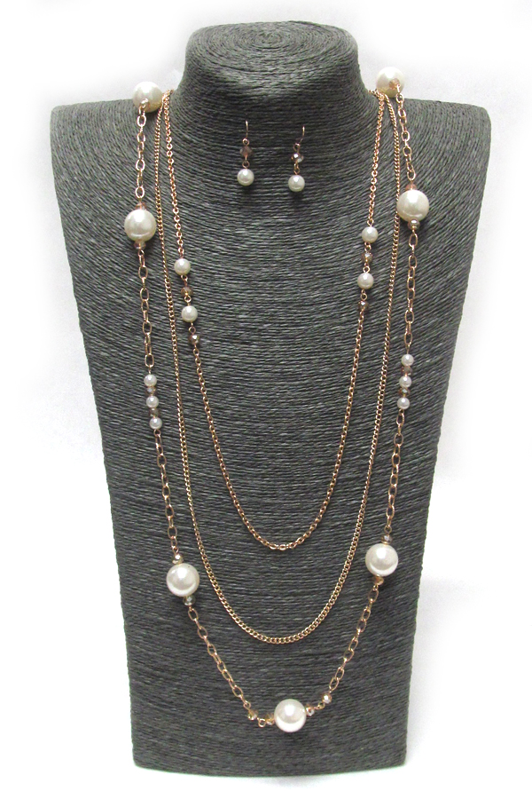 PEARL AND METAL CHAIN LAYERED NECKLACE SET