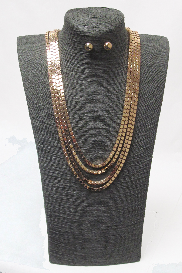 METAL BOX CHAIN LAYERED NECKLACE SET