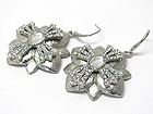 CRYSTAL CROSS AND METAL FLOWER EARRING