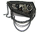 MULTI CHAIN HANGING FACET METAL STUD FABRIC BROOCH OR PIN