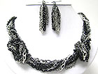 TRI TONE BRAIDED METAL CAHIN NECKLACE SET 