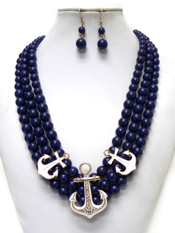 3 LAYER PERAL ANCHOR NECKLACE SET