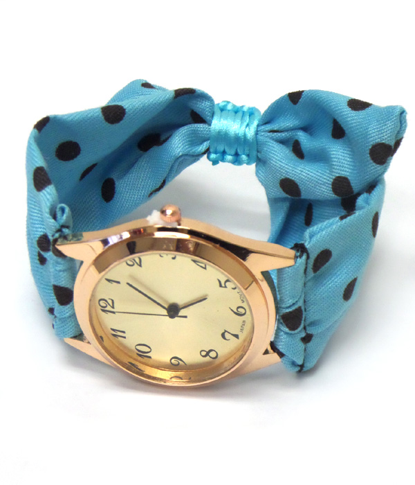 POLKA DOT PATTERN SCARF PULL AND TIE FASHION WATCH