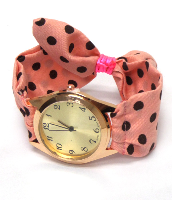 POLKA DOT PATTERN SCARF PULL AND TIE FASHION WATCH
