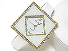 DUAL CRYSTAL FRAME SQUARE FACE LEATHER BAND WATCH