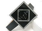 DUAL CRYSTAL FRAME SQUARE FACE LEATHER BAND WATCH