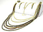 MULTI STRAND METAL LONG CHAIN NECKLACE EARRING SET