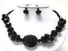 CRYSTAL CUT FACET GLASS BIG EYE AND CLUSTER LINK NECKLACE SET