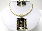 METAL EPOXY ART WORK PENDANT AND HALF CHOKER CHAIN NECKLACE SET