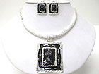 METAL EPOXY ART WORK PENDANT AND HALF CHOKER CHAIN NECKLACE SET