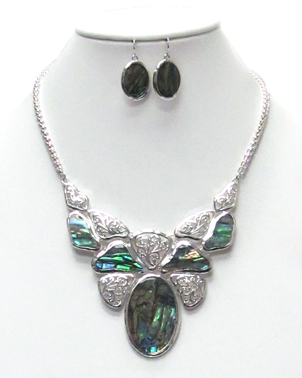 ABALONE AND METAL FILIGREE MIX NECKLACE SET