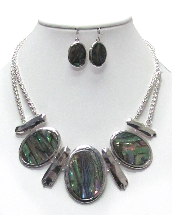 ABALONE AND METAL BAR LINK NECKLACE SET