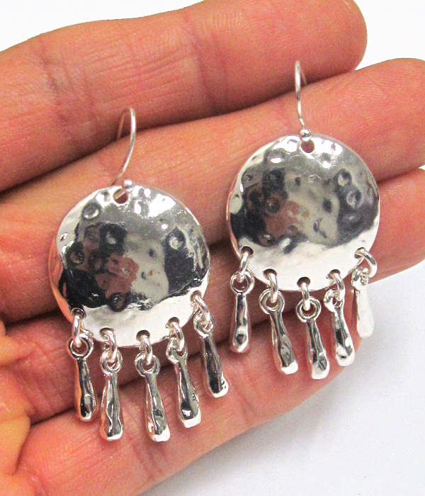 HAMMERED ROUND METAL DROP EARRING
