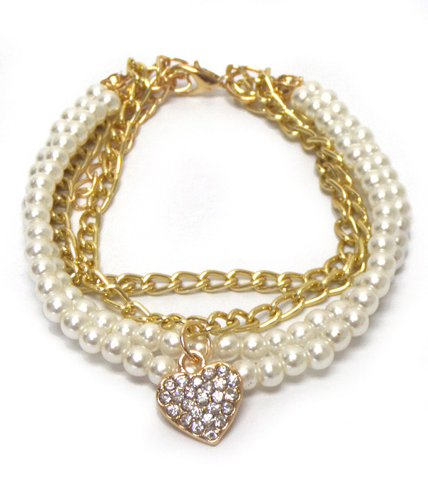 LAYER OF CHAINS AND PEARLS BRACELET