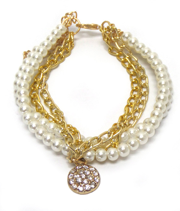LAYER OF CHAINS AND PEARLS BRACELET 