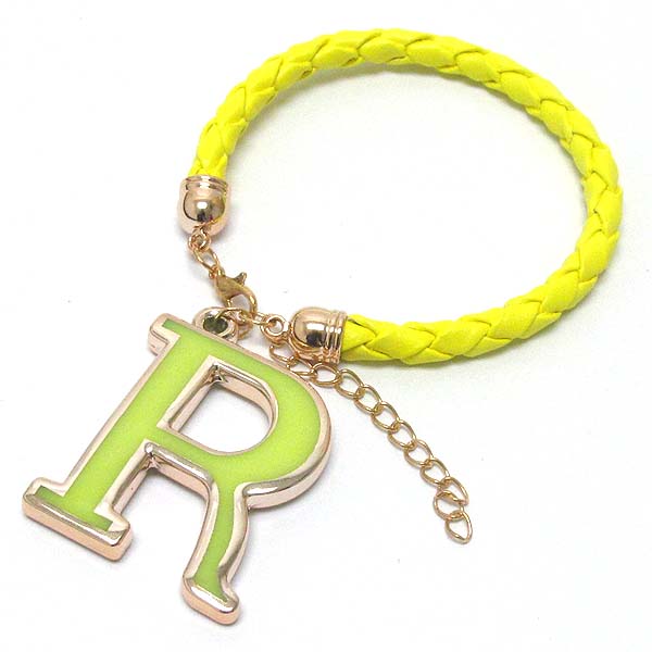 INITIAL CHARM AND LEATHERETTE BAND BRACELET - R