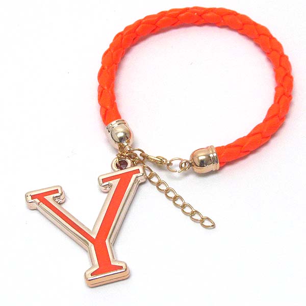 INITIAL CHARM AND LEATHERETTE BAND BRACELET - Y
