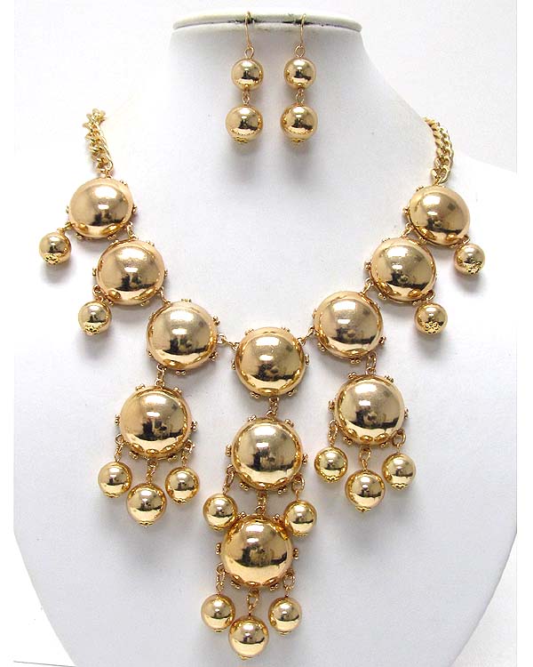 MULTI METALIC PUFFY ROUND BUBBLE NECKLACE EARRING SET