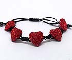 FIVE CRYSTAL PUFFY HEART BRAIDED YARN FRIENDSHIP STRETCH BRACELET