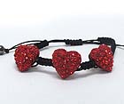 THREE CRYSTAL PUFFY HEART BRAIDED YARN FRIENDSHIP STRETCH BRACELET